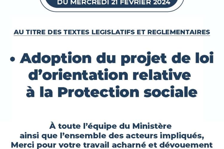 Adoption, en conseil des ministres, du projet de loi d'orientation relative à la protection sociale